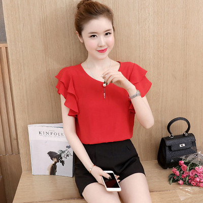 Suvine lühikeste varrukatega pluusisärk Naiste topid Blusas Mujer De Moda 2023 pluus Naiste O-kaelusega šifoonpluus Topid Naiste särgid D198