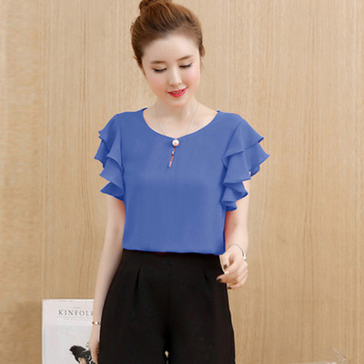 Suvine lühikeste varrukatega pluusisärk Naiste topid Blusas Mujer De Moda 2023 pluus Naiste O-kaelusega šifoonpluus Topid Naiste särgid D198