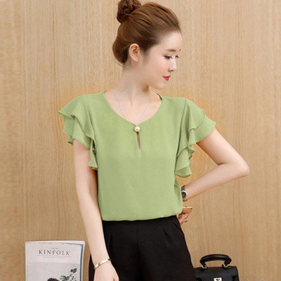 Suvine lühikeste varrukatega pluusisärk Naiste topid Blusas Mujer De Moda 2023 pluus Naiste O-kaelusega šifoonpluus Topid Naiste särgid D198