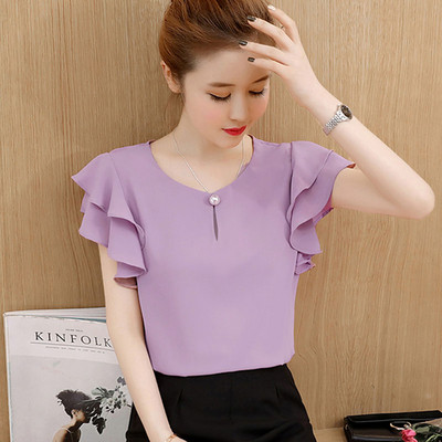 Suvine lühikeste varrukatega pluusisärk Naiste topid Blusas Mujer De Moda 2023 pluus Naiste O-kaelusega šifoonpluus Topid Naiste särgid D198