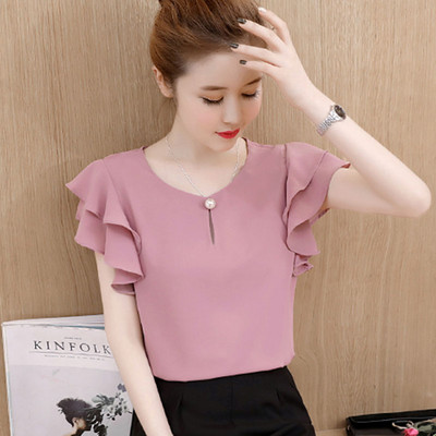 Suvine lühikeste varrukatega pluusisärk Naiste topid Blusas Mujer De Moda 2023 pluus Naiste O-kaelusega šifoonpluus Topid Naiste särgid D198