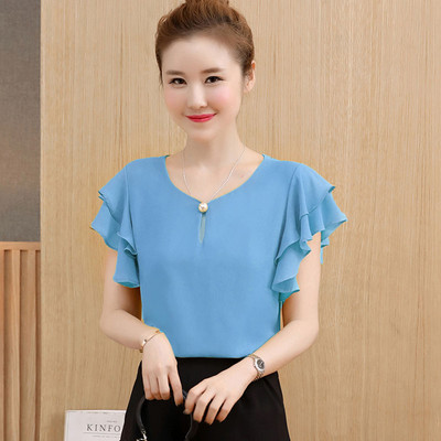 Suvine lühikeste varrukatega pluusisärk Naiste topid Blusas Mujer De Moda 2023 pluus Naiste O-kaelusega šifoonpluus Topid Naiste särgid D198