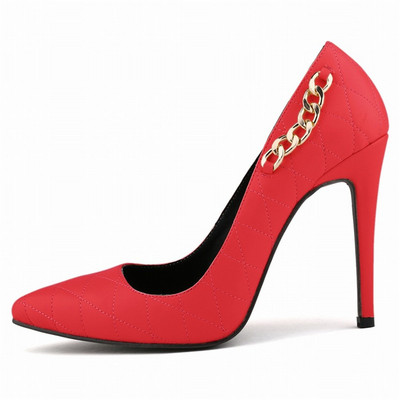 Modni metalni lanac Plitke ženske cipele Nove jesenske crno-bijele crvene cipele za šivanje Špice na visoku petu Ženske radne cipele za vjenčanje