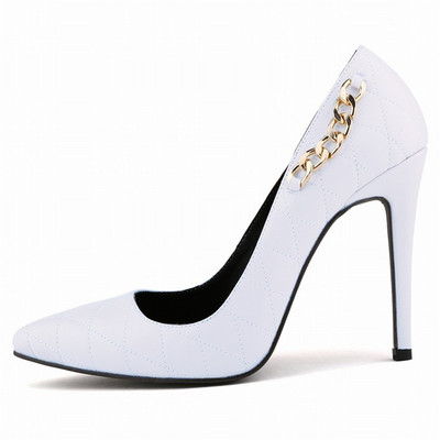 Modni metalni lanac Plitke ženske cipele Nove jesenske crno-bijele crvene cipele za šivanje Špice na visoku petu Ženske radne cipele za vjenčanje
