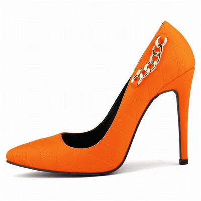 Modni metalni lanac Plitke ženske cipele Nove jesenske crno-bijele crvene cipele za šivanje Špice na visoku petu Ženske radne cipele za vjenčanje