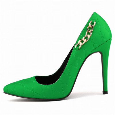 Modni metalni lanac Plitke ženske cipele Nove jesenske crno-bijele crvene cipele za šivanje Špice na visoku petu Ženske radne cipele za vjenčanje