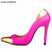 Jesenske ženske lakirane patchwork zlatne cipele Modne visoke potpetice na štikle Ženske cipele sa šiljatim prstima Ženske cipele za svatove