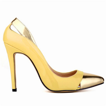 Есенни дамски лачени златни обувки с пачуърк, модни дамски обувки с високи токчета, дамски обувки с остри пръсти, женски обувки за сватбено тържество