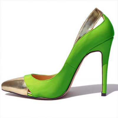 Jesenske ženske lakirane patchwork zlatne cipele Modne visoke potpetice na štikle Ženske cipele sa šiljatim prstima Ženske cipele za svatove