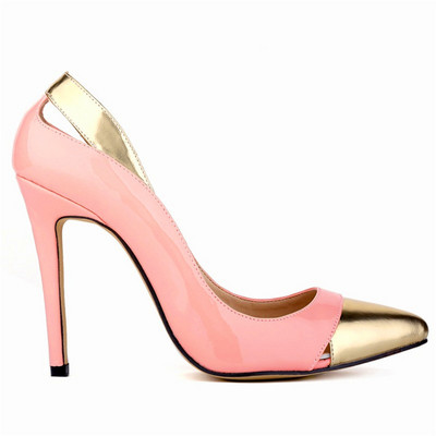 Jesenske ženske lakirane patchwork zlatne cipele Modne visoke potpetice na štikle Ženske cipele sa šiljatim prstima Ženske cipele za svatove