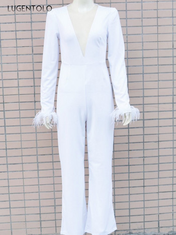 Γυναικεία σέξι ολόσωμη φόρμα με προοπτική διχτυωτή λαιμόκοψη Στρογγυλή λαιμόκοψη μακριά μανίκια Λευκή κυρία Κομψή φούντα Νέα Ανοιξιάτικα λεπτά ρούχα