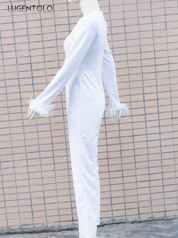 Ženski seksi kombinezon s perspektivnim mrežastim izrezom s okruglim izrezom i dugim rukavima Bijela ženska elegantna nova proljetna tanka odjeća s resicama