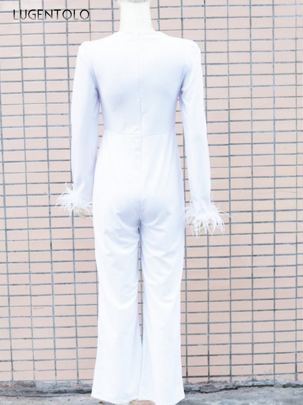 Ženski seksi kombinezon s perspektivnim mrežastim izrezom s okruglim izrezom i dugim rukavima Bijela ženska elegantna nova proljetna tanka odjeća s resicama