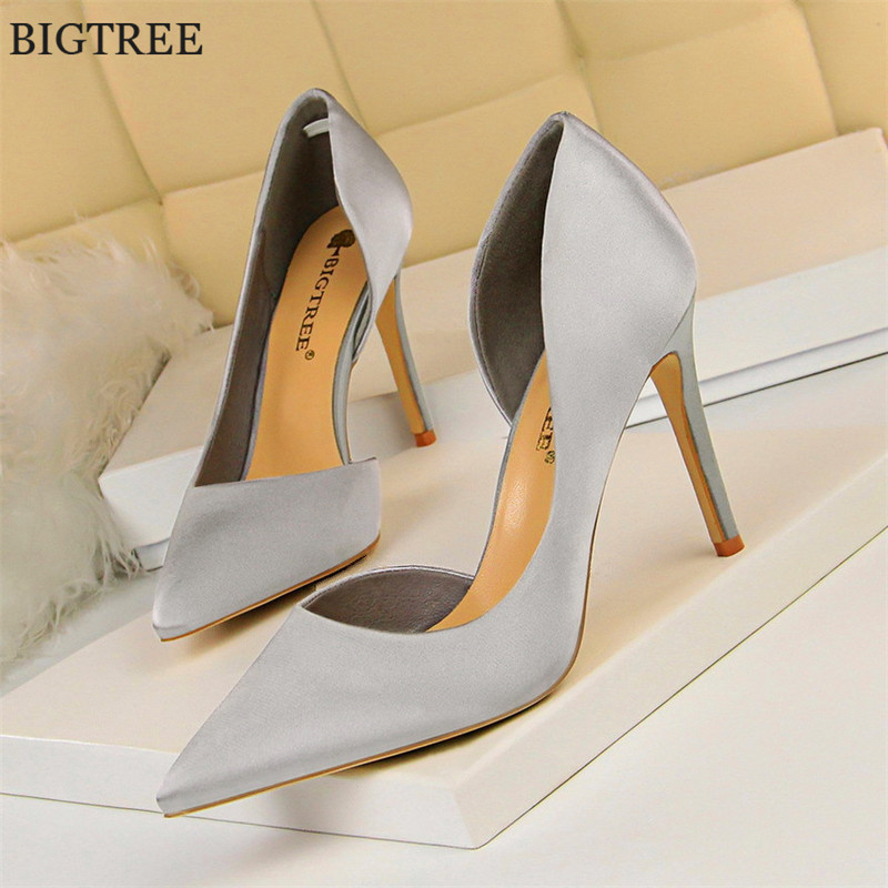 Stručné dámske topánky na jeseň, sexy bočné duté hodvábne vysoké podpätky, dámske lodičky, čierne, ružové, červené topánky, dámske kancelárske topánky so špicatou špičkou