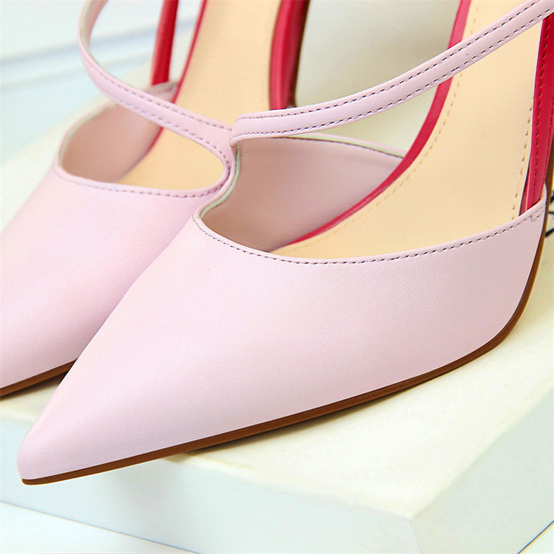 Nové dámske sandále s tenkým podpätkom, patchwork, mäkká koža, tenké, s plytkým vysokým podpätkom, OL, kancelárske, dámske, sexy, výrezy, párty topánky s špicatou špičkou