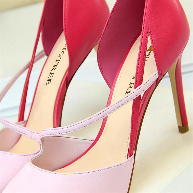 Nové dámske sandále s tenkým podpätkom, patchwork, mäkká koža, tenké, s plytkým vysokým podpätkom, OL, kancelárske, dámske, sexy, výrezy, párty topánky s špicatou špičkou