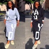 Jesen Zima Ležerna suknja Seksi ženska elegantna dvodijelna majica s printom i dugačka suknja