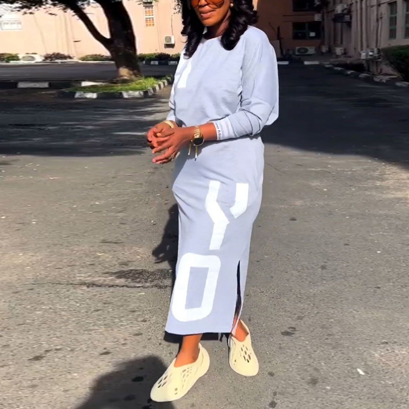 Jesen Zima Ležerna suknja Seksi ženska elegantna dvodijelna majica s printom i dugačka suknja