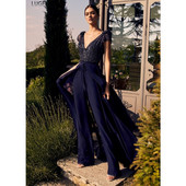 Salopetă elegantă pentru femei, de petrecere cu paiete, talie înaltă, șifon, damă, sexy, cu decolteu în V, plasă, subțire, strălucitoare, fără mâneci, salopete lungi la modă