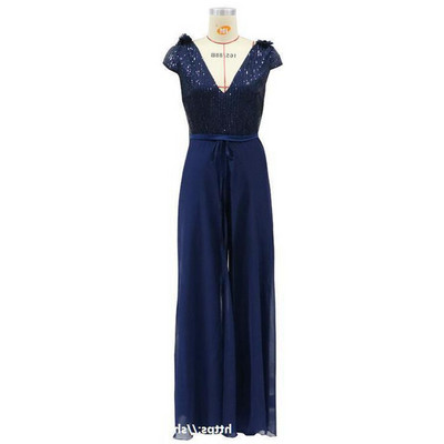 Salopetă elegantă pentru femei, de petrecere cu paiete, talie înaltă, șifon, damă, sexy, cu decolteu în V, plasă, subțire, strălucitoare, fără mâneci, salopete lungi la modă