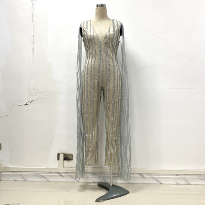 Seksikas pidulik naiste kombinesoon, vaatega pikkade varrukatega, läikiv V-kaelusega õhuke kevadine naiste vabaaja pika pliiatsiga kombinesoon Lugentolo