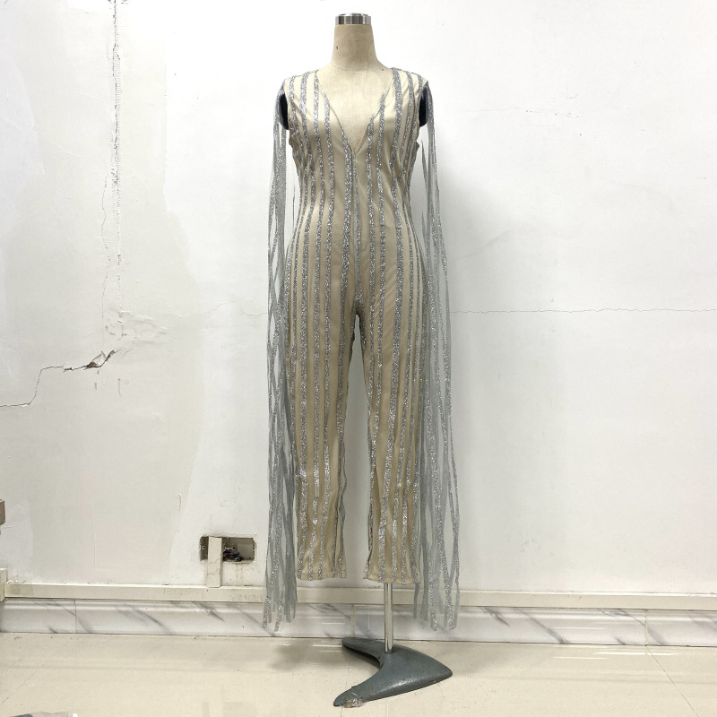 Seksikas pidulik naiste kombinesoon, vaatega pikkade varrukatega, läikiv V-kaelusega õhuke kevadine naiste vabaaja pika pliiatsiga kombinesoon Lugentolo