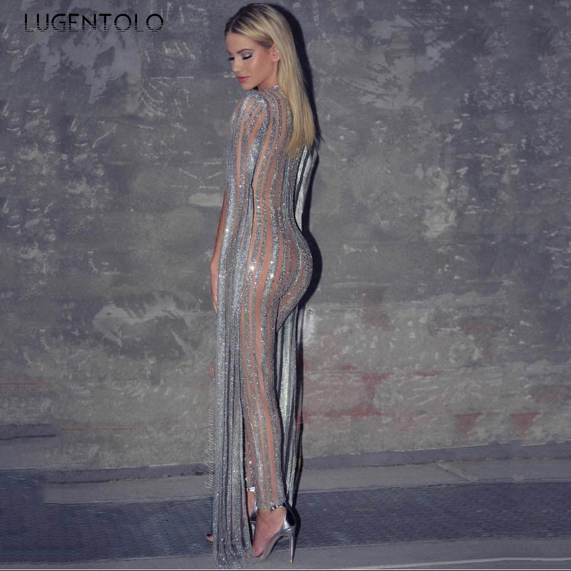 Seksikas pidulik naiste kombinesoon, vaatega pikkade varrukatega, läikiv V-kaelusega õhuke kevadine naiste vabaaja pika pliiatsiga kombinesoon Lugentolo