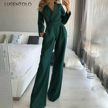 Κομψές γυναικείες φόρμες με μακρυμάνικο V λαιμόκοψη Σέξι Πράσινο λεπτό παντελόνι Γυναικεία ίσια φόρμα μόδας Lugentolo