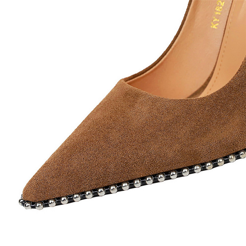 8/10,5cm Ψηλοτάκουνα Μόδα Μεταλλικές Αλυσίδες Γυναικείες Αντλίες Φθινοπωρινό Στερεό Flock Pointy Toe Stiletto Γυναικείο Γυναικείο Φόρεμα Παπούτσια Χακί Μαύρο