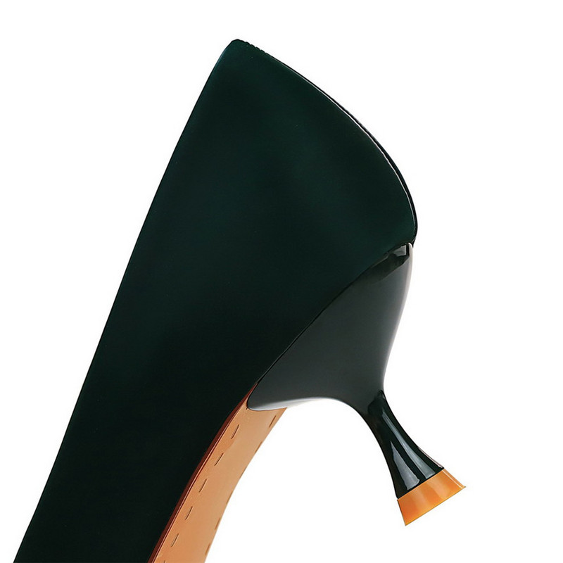 Udobne ženske uredske cipele s potpeticom od 5,5 cm, crno-bijele, višeslojne PU kožne cipele za zabave, visoke pete, plitke modne ženske cipele velike veličine 43