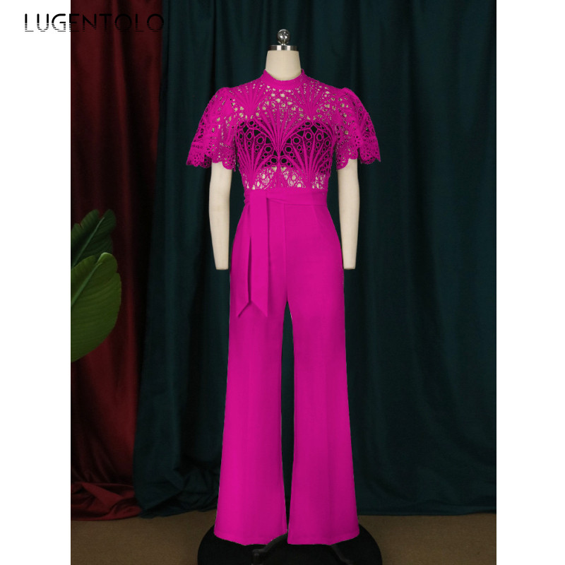 Naiste seksikas perspektiiviga kombinesoon, pits, ümmargune kaelus, kõrge vöökoha rihmad Rose Red Lady elegantsed õõnsad suurte mõõtmetega kombinesoonid