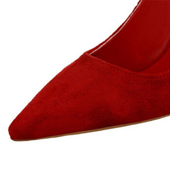 Плюс размер 34-43 Дамски стегнати офис обувки Модни дамски помпи с остри пръсти Флок плитки високи токчета Дамски парти обувки 9 цвята