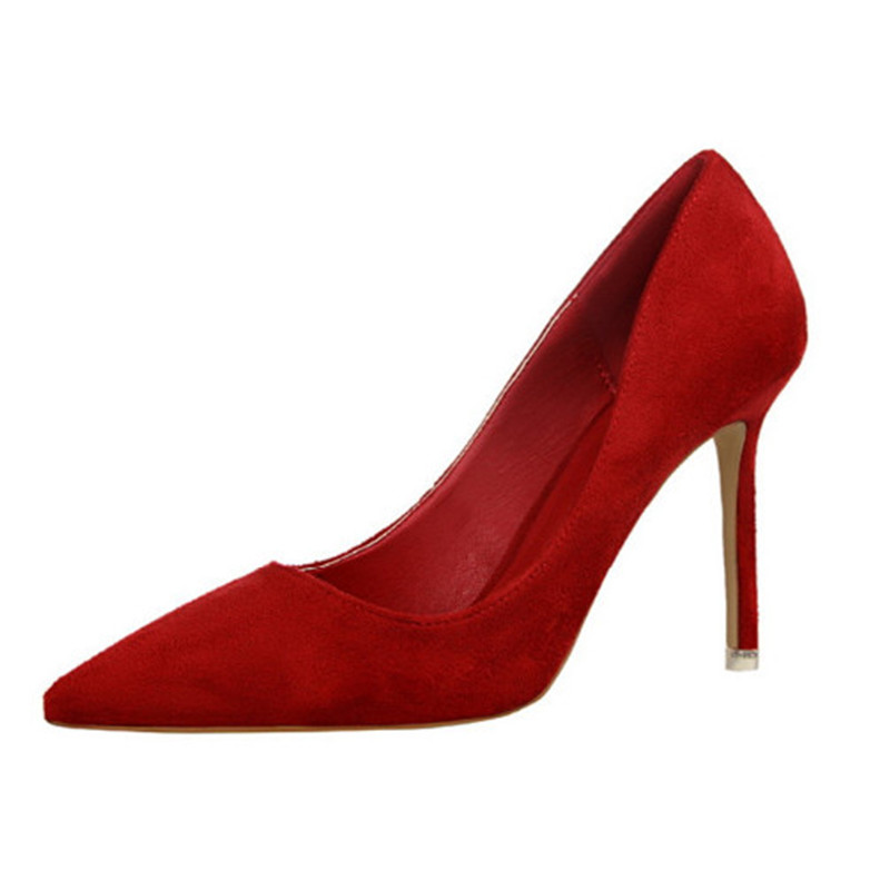 Plus veličina 34-43 Ženske sažete uredske cipele Modne ženske cipele sa šiljatim prstima Flock Plitke visoke pete Ženske cipele za zabavu 9 boja