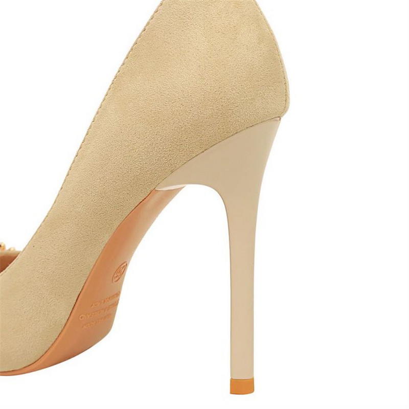 2023. aasta uus moodne pärlikett, kontori naiste pumbad, must flokk, külgmised õõnsad kõrged kontsad, terava varbaga naiste peokleit