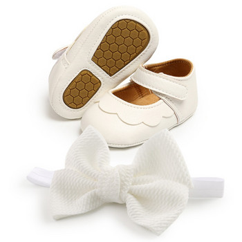 Пайети Бебешки обувки Кожени комплекти за прохождащи бебета за момичета First Walkers Лента за глава Панделка Мека подметка Hook & Loop Bling обувки за момичета