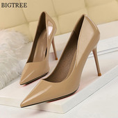 Suures suuruses 34-43 lakknahast kitsad naiste kingad Sügisene terava ninaga naiste kõrged kontsad tikk-jalatsid Seksikad peokingad Khaki roosa