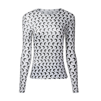 Tricouri cu imprimeu lunar pentru femei, toamna 2020, ocazional, cu mânecă lungă, tricou de bază, coreeană, subțire, pentru birou, topuri albe, mai mari