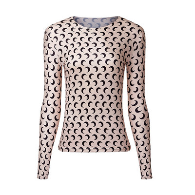 Tricouri cu imprimeu lunar pentru femei, toamna 2020, ocazional, cu mânecă lungă, tricou de bază, coreeană, subțire, pentru birou, topuri albe, mai mari