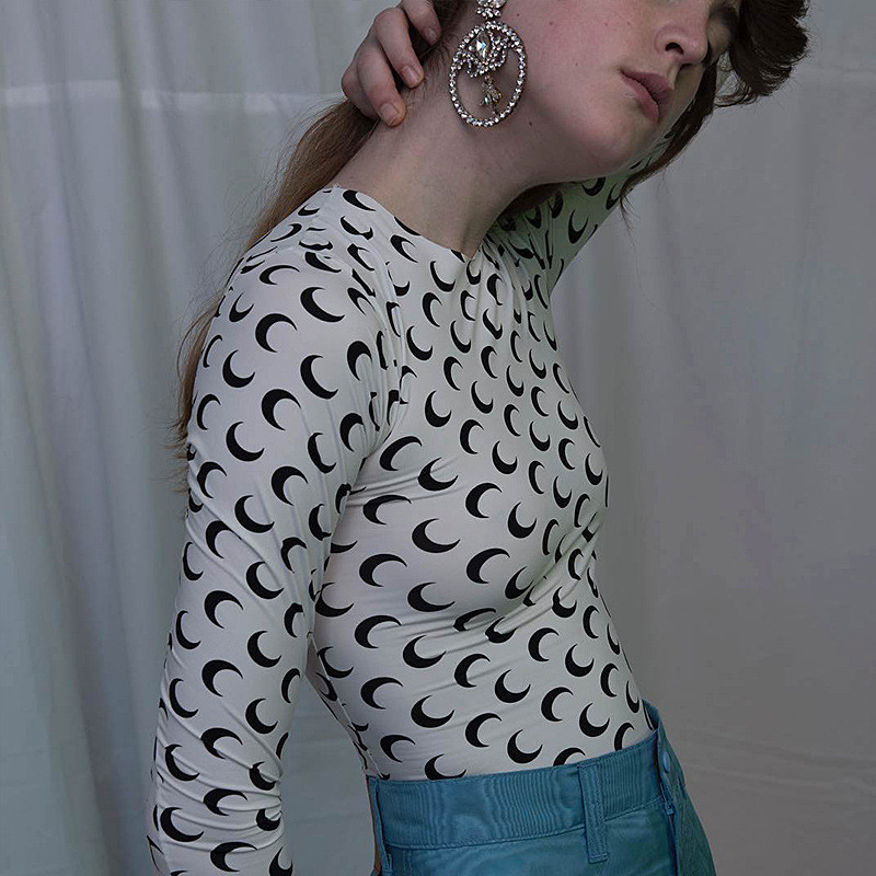 Tricouri cu imprimeu lunar pentru femei, toamna 2020, ocazional, cu mânecă lungă, tricou de bază, coreeană, subțire, pentru birou, topuri albe, mai mari