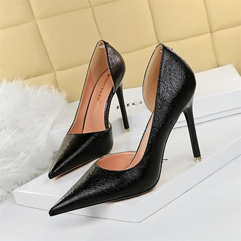 Πλαϊνό κοίλο στιλέτο Σέξι γυναικείες αντλίες Μαύρο χρυσό Ασημί ρηχά παπούτσια 2022 Γυναικεία αιχμηρά παπούτσια νύφης Ψηλοτάκουνα γυναικεία πάρτι