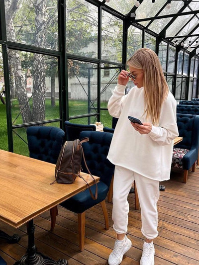 Jesenski, ležerni kompleti džemper hlača, ženski široki dvodijelni top s O-izrezom i dugim rukavima, žensko zimsko modno jedno žensko odijelo 2023.