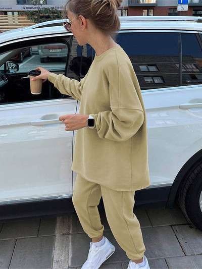 Jesenski, ležerni kompleti džemper hlača, ženski široki dvodijelni top s O-izrezom i dugim rukavima, žensko zimsko modno jedno žensko odijelo 2023.