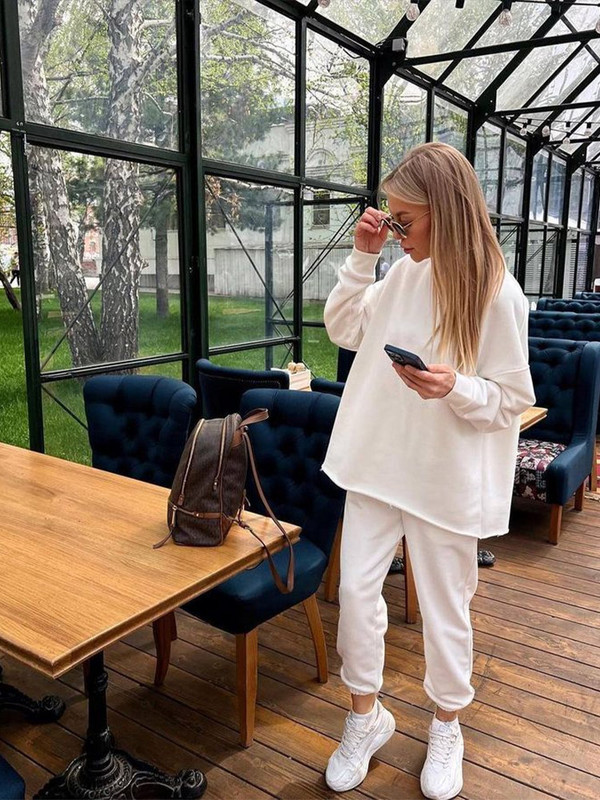 Jesenski, ležerni kompleti džemper hlača, ženski široki dvodijelni top s O-izrezom i dugim rukavima, žensko zimsko modno jedno žensko odijelo 2023.