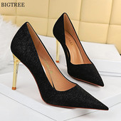 BIGTREE cipele Jesenske ženske cipele Seksi ženske uredske cipele s metalnom potpeticom Plitke ženske cipele od crne tkanine sa šiljatim prstima Ženske štikle na štiklu Party