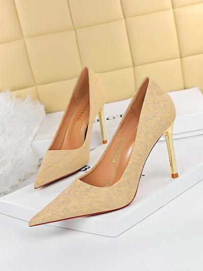 BIGTREE cipele Jesenske ženske cipele Seksi ženske uredske cipele s metalnom potpeticom Plitke ženske cipele od crne tkanine sa šiljatim prstima Ženske štikle na štiklu Party