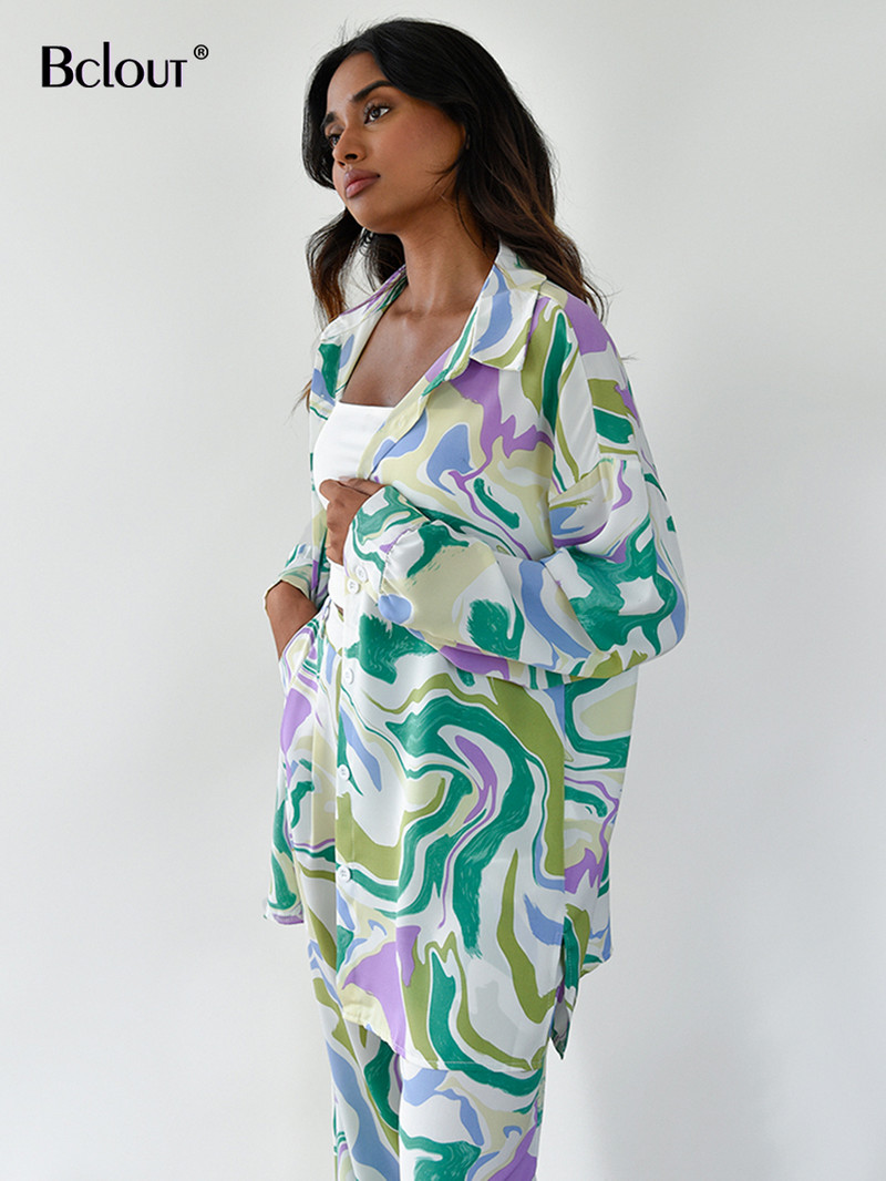 Bclouti suvine pükstekomplekt, 2-osaline naiste 2023 varustus Elegantsed pikkade varrukatega särgid Mood kõrge vöökohaga pikad püksid, ülikonnad naistele