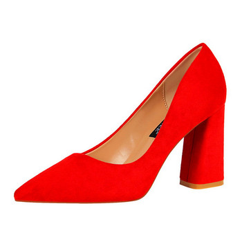 Квадратни високи токчета, лаконични дамски работни обувки, есенни меки дамски обувки с остри пръсти, плитки дамски удобни обувки, черни, червени