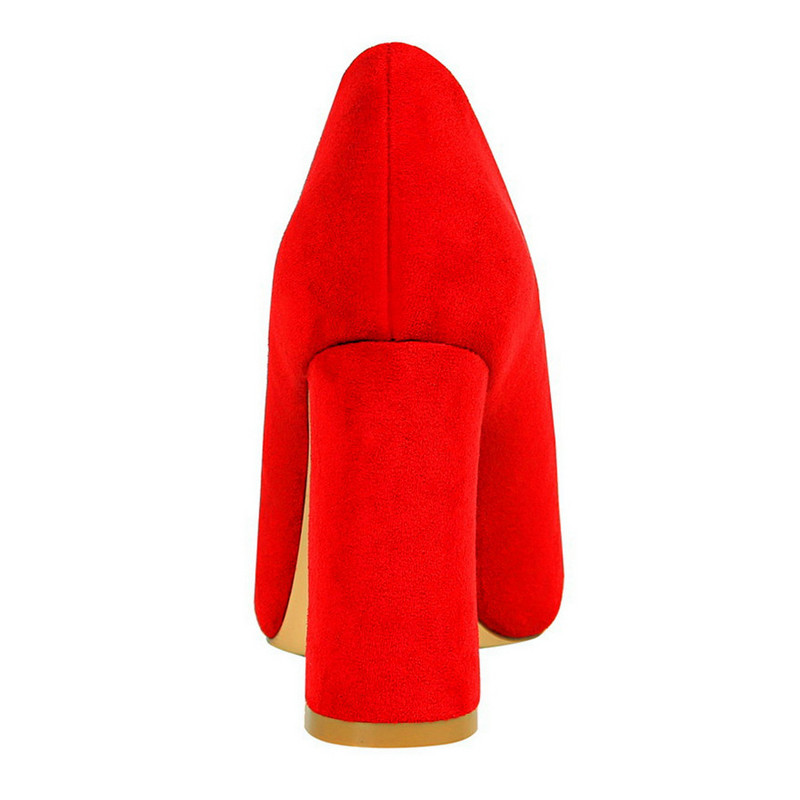 Négyzet alakú magassarkú, tömör női munkacipő őszi puha bolyhos hegyes orrú női szivattyúk sekély női kényelem ruha cipő fekete piros