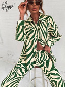 Dvodijelni set ženskih hlača na široke pruge Elegantni gornji dio dugih rukava i elastično odijelo s hlačama visokog struka Proljetna odijela s hlačama