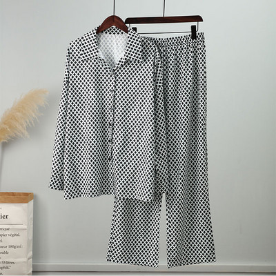 Dvodijelni set ženskih hlača na široke pruge Elegantni gornji dio dugih rukava i elastično odijelo s hlačama visokog struka Proljetna odijela s hlačama